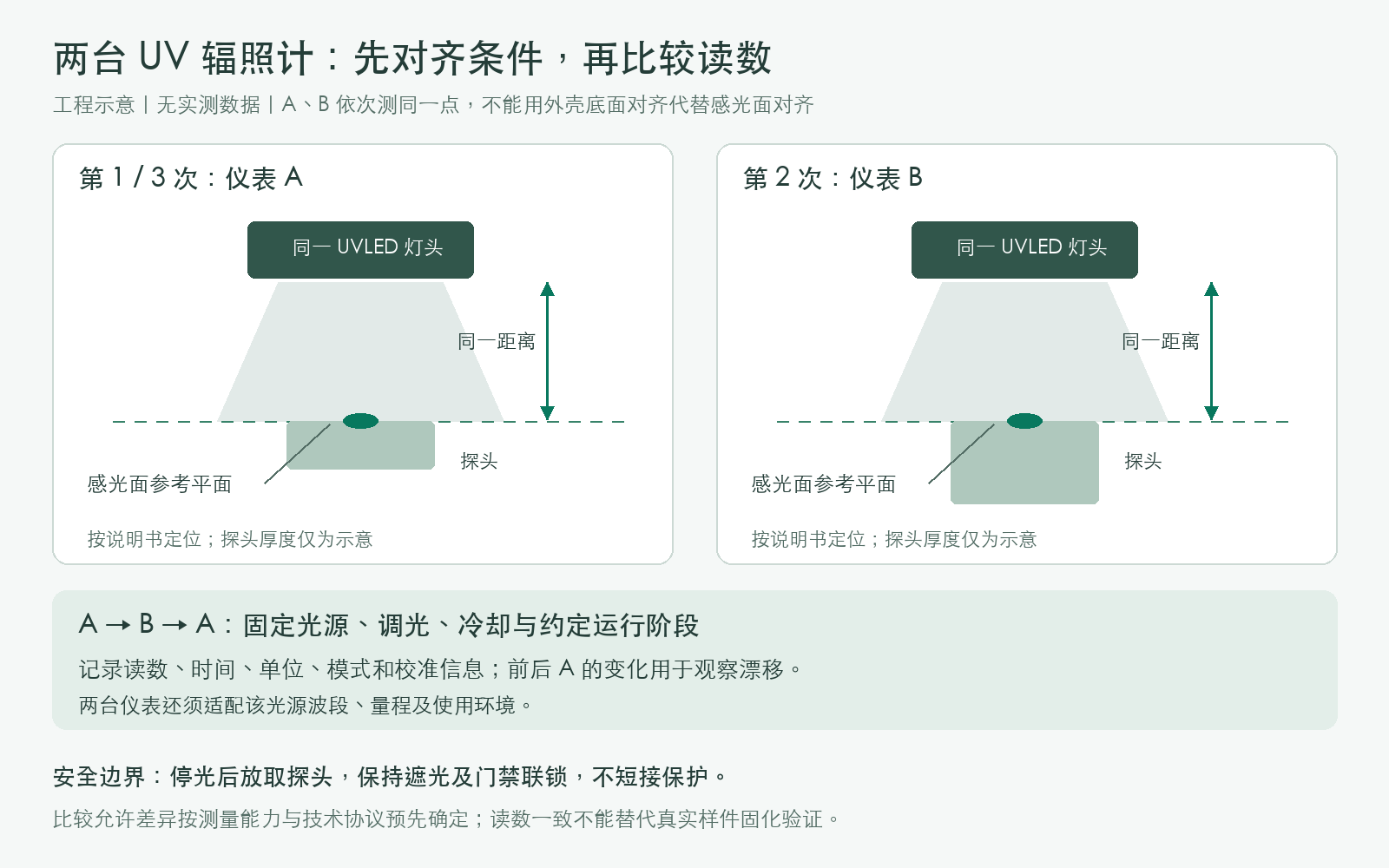 两台仪表依次在同一感光平面测量的示意
